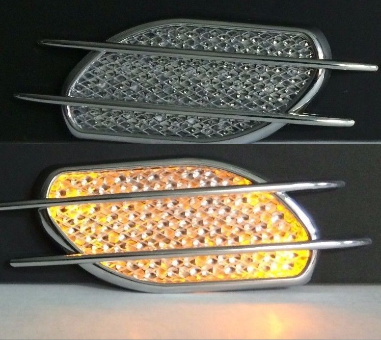 Chrome Mesh Stick-On Side Vents With Amber LEDS